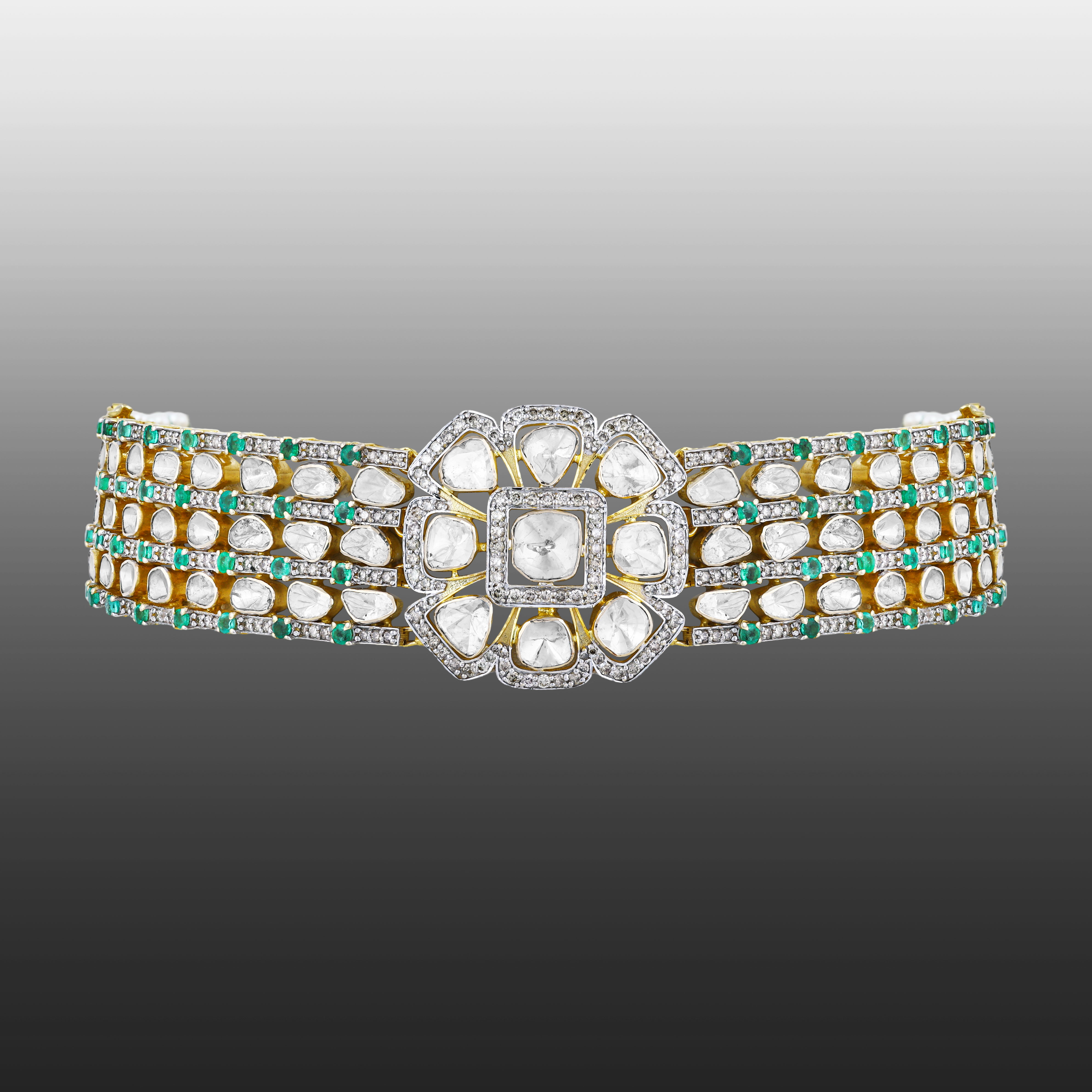 Convertible Bloom Bracelet Choker with diamonds and emeralds